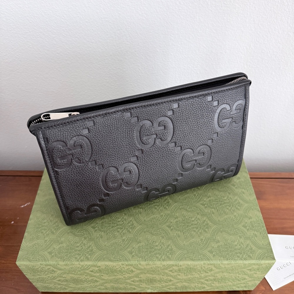 Gucci Mens GG Black Grained Leather Pouch‎ Clutch Bag 739490